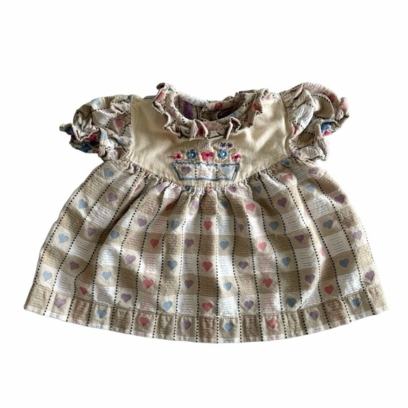 Vintage Kids Girls Cottage Gingham Floral Embroidered Dress Size 3-6M - Picture 1 of 5